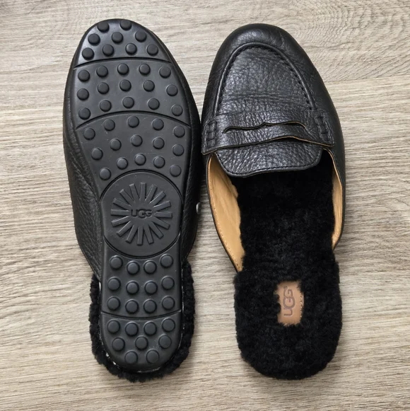 UGG SHAINE WOMEN SLIPPERS LEATHER BLACK US 7.5 - Picture 7 of 9